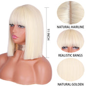 Synthetic Blonde Wig with Bangs Short Wigs for Women Golden Wig